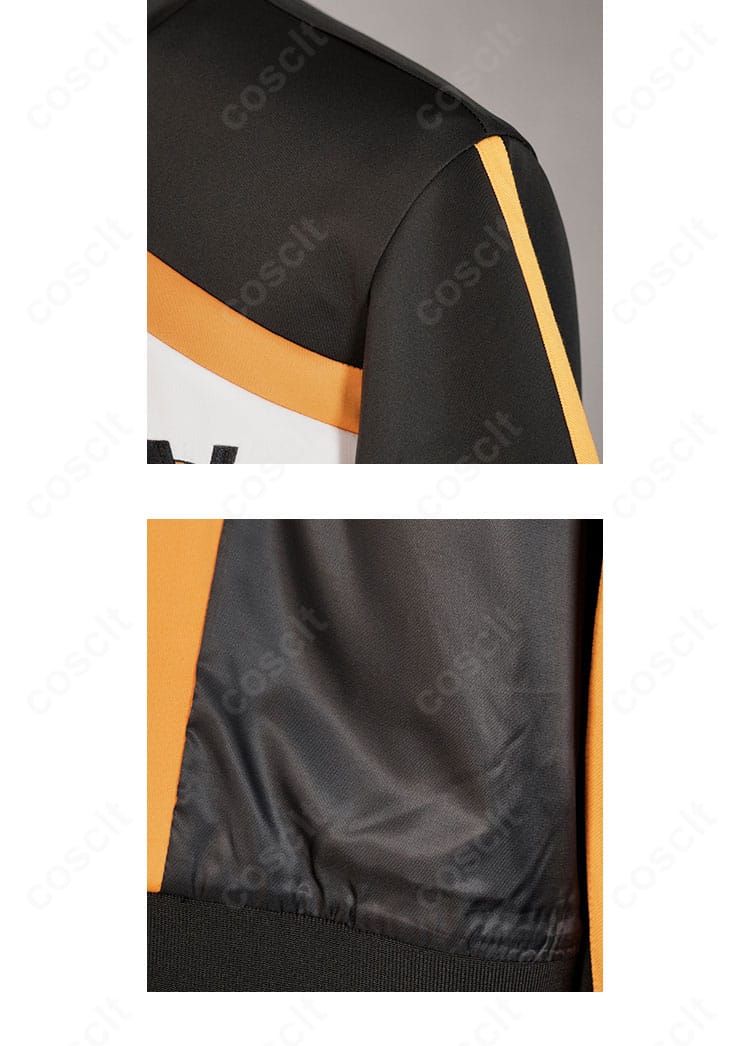 ナツキ・スバル衣装の肩・袖口・裾ディテール。配色パイピングと端正な縫い目が際立ちます。