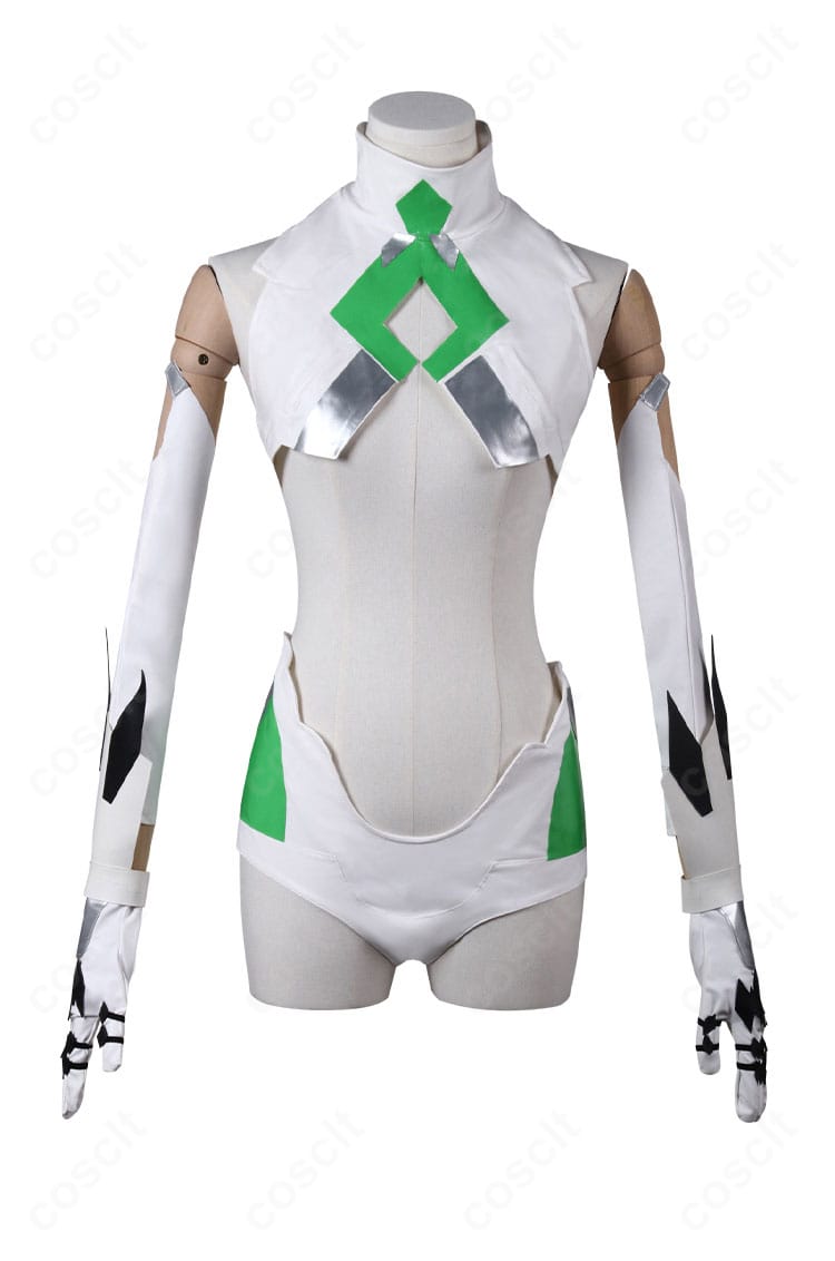 正面全身カットのベール（グリーンハート）衣装。白とグリーンのコントラストと胸元の装飾が映えるデザイン。