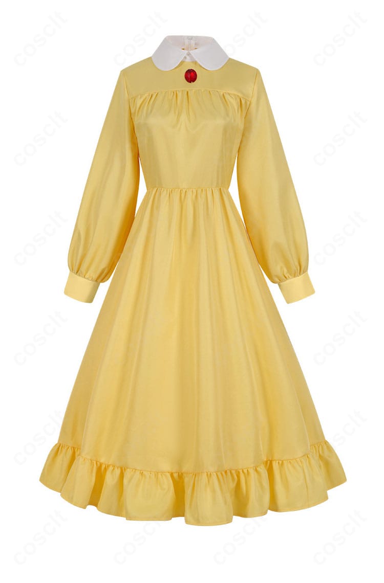 ソフィー・ハッター コスプレ衣装の正面。上品なAラインと白襟が映えるワンピース型デザイン。