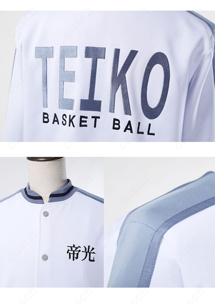 黒子のバスケ 黒子テツヤ コスプレ衣装 ディテール。襟元・袖口・裾の切替や縫製の仕上がりをクローズアップ。