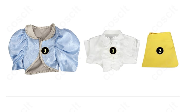 セット内容一覧カット。上着・シャツ・スカートの3点セットを俯瞰で確認。