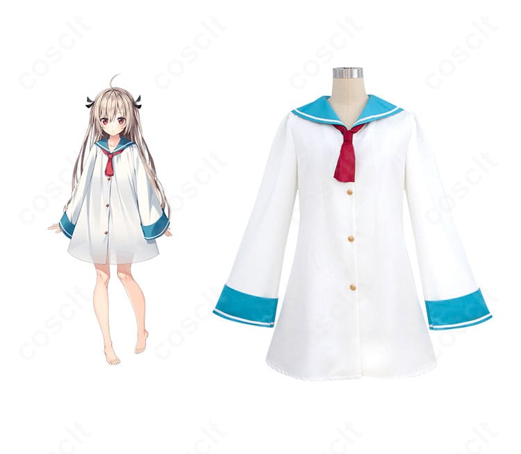 アトリのセーラーワンピース正面とキャラクター参考を並置した高再現コスプレ衣装