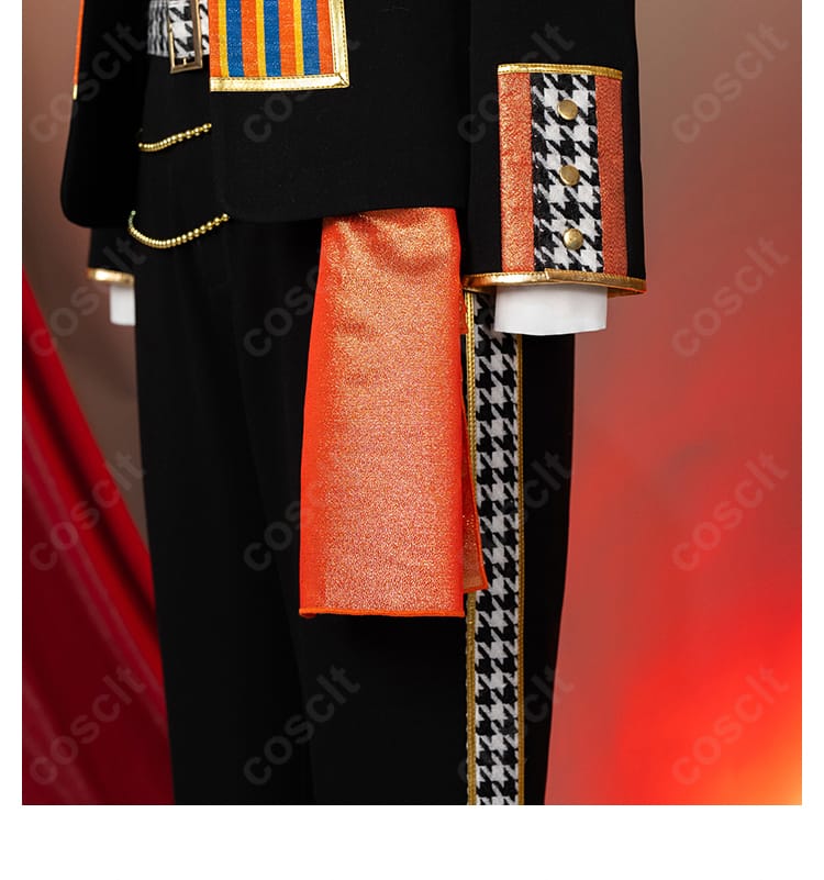 上衣とズボンの接写。生地のハリと縫製、配色のコントラストで高再現を示す画像