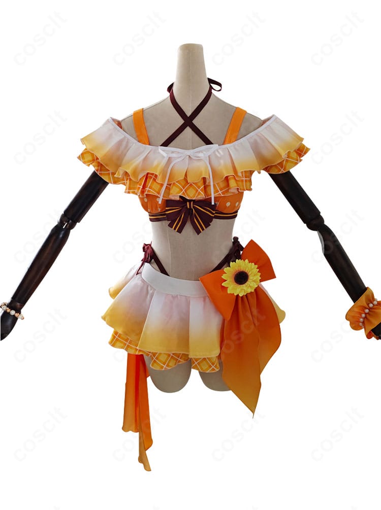 ラブライブ! 高坂穂乃果 μ's水着コスプレ衣装の正面ビュー。発色とシルエットが映えるデザイン