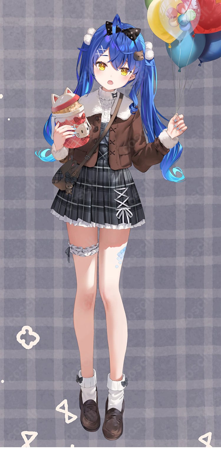 天宮こころのコスプレ衣装一式を着用想定で配置した人物図。キャラクターの私服風テイストを表現。