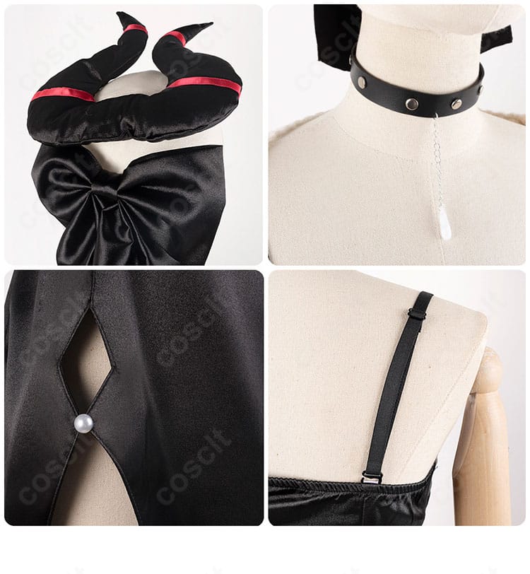 髪飾り・チョーカー・ストラップなど小物のアップ。質感と装着位置がわかる写真