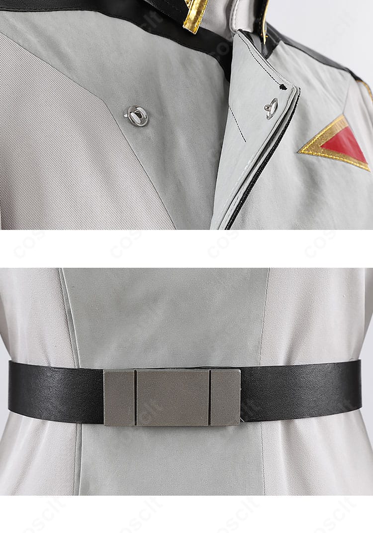 衣領と腰帯の近景。エッジのラインとベルトの質感が撮影映え。