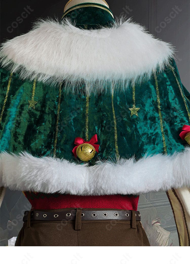 披肩部分のデザイン詳細。縁のファーとカッティングで冬らしさを強調