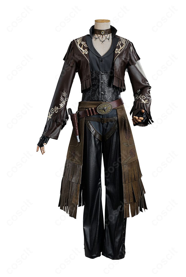 第五人格 バーメイド ブラックローズの正面全体。コートとオーバースカートの重なりとコルセットのラインが分かる構図。