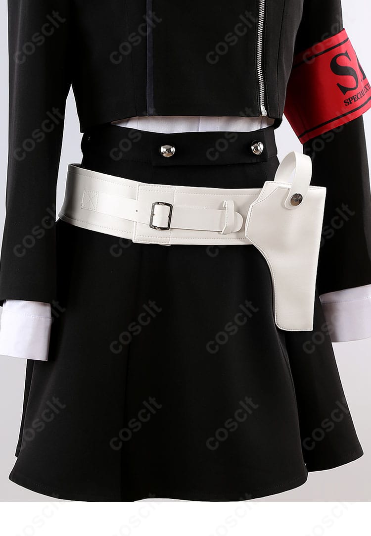 月光館学園制服コスプレの装飾ディテール。腰回りの縫製やステッチの質感。