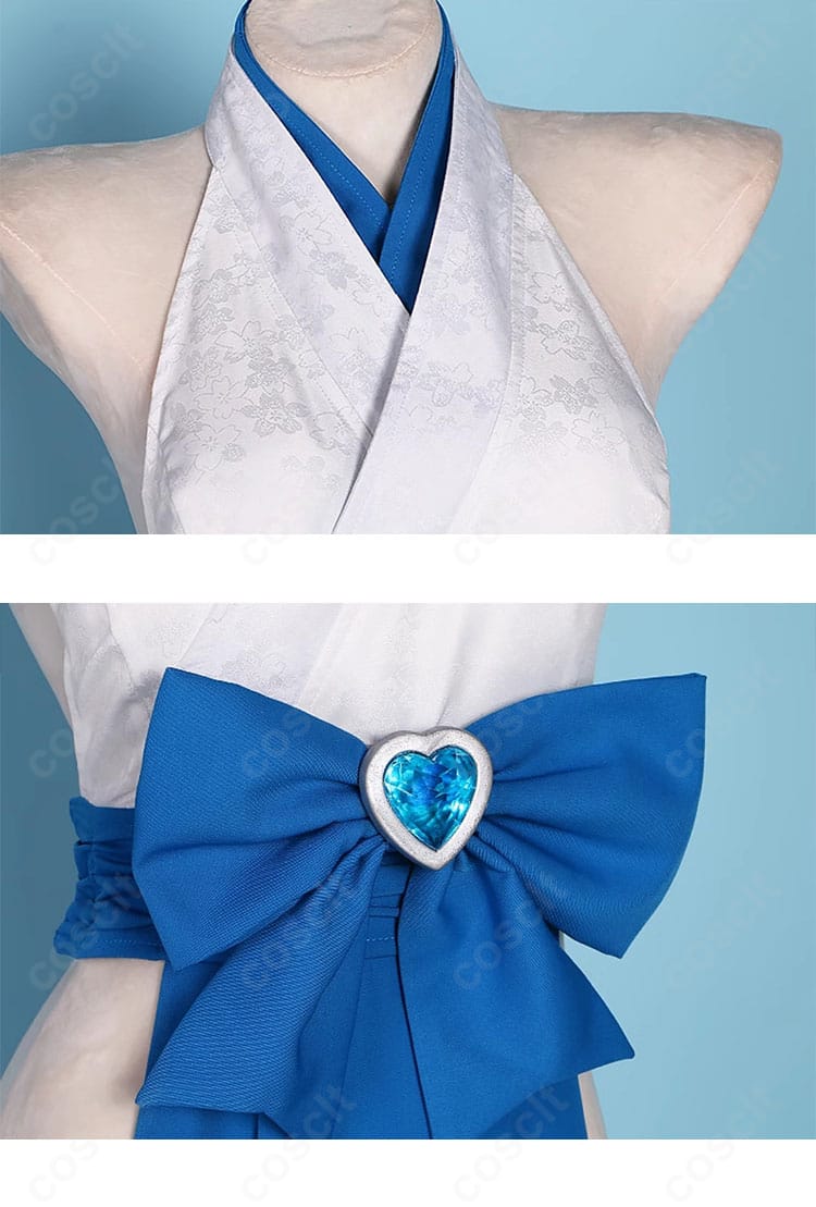 巫女服の衣領と腰の蝶結びディテール・結び目の立体感