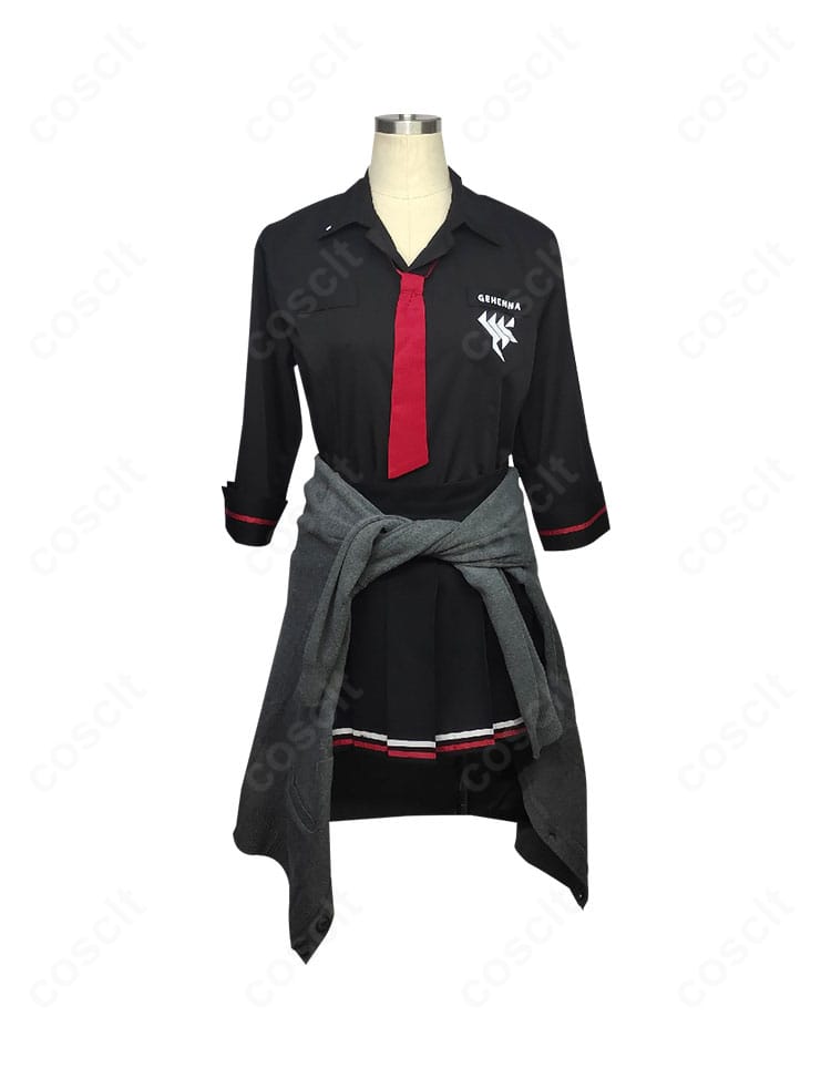 旗見エリカ コスプレ衣装の正面。シャツ・ネクタイ・カーディガンの配色とバランスがわかる高再現デザイン。