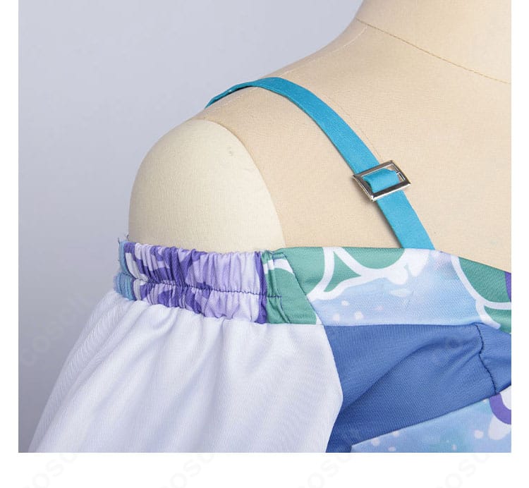 サラ・ダ・オディン衣装の肩から袖にかけての装飾。肩口の切り替えと袖ラインの丁寧な縫製が分かる画像。