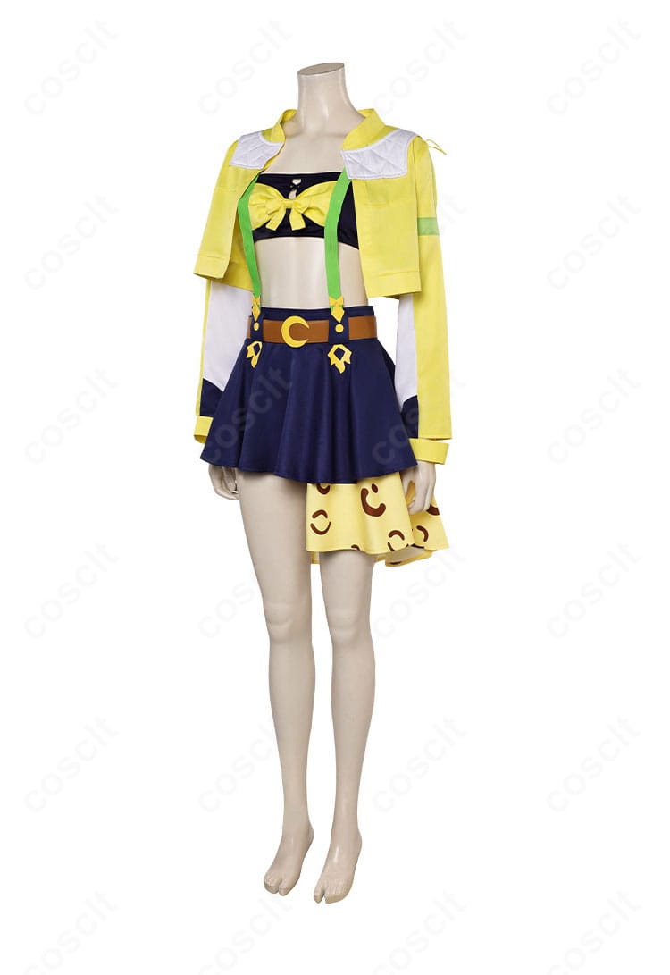 ジャングルポケット 勝負服コスプレの側面。サスペンダーとスカートのシルエットを確認できる画像