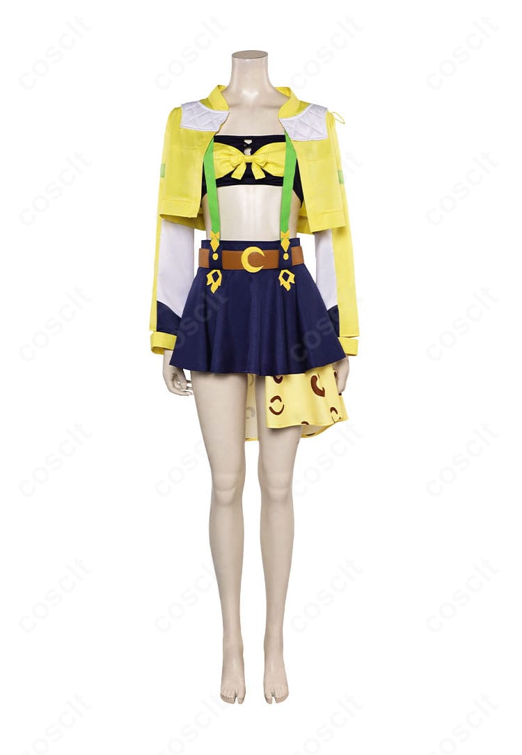 ジャングルポケット 勝負服コスプレの正面全身。ジャケットとリボン、スカートの配色が分かる画像