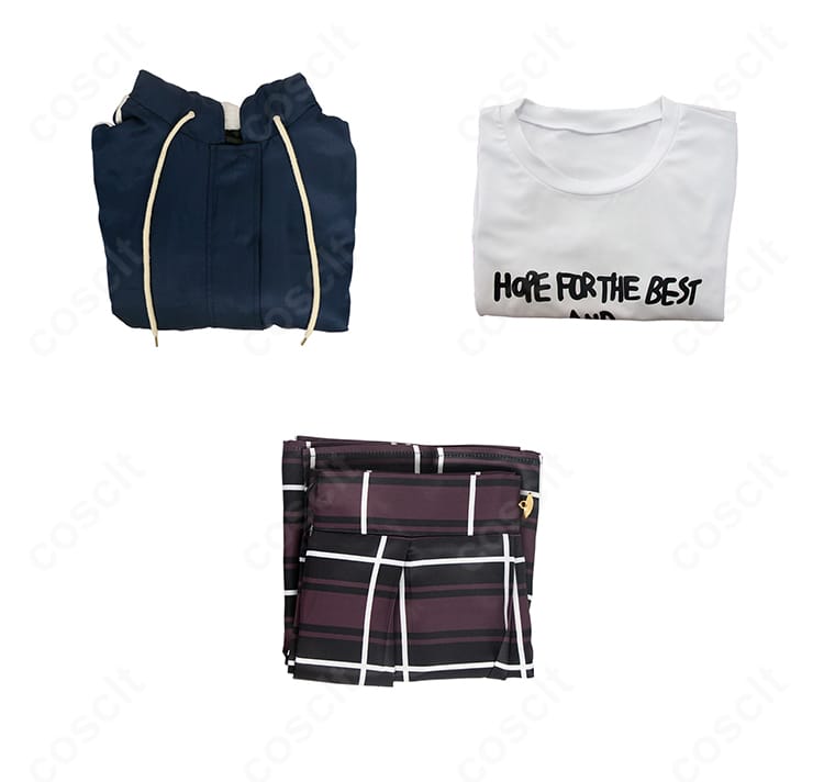 井芹仁菜 コスプレ衣装 セット内容。コート・Tシャツ・スカートの3点が並んだ確認用画像。
