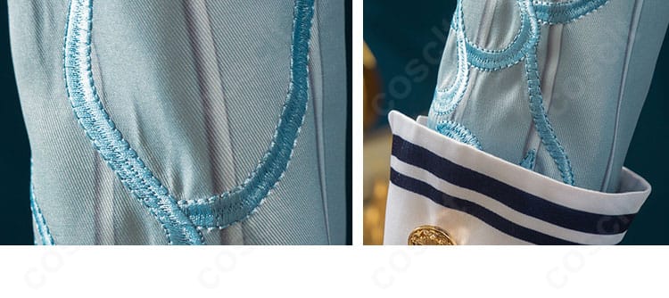 袖のデザインとカフス装飾のクローズアップ。縫製のステッチが確認できる写真