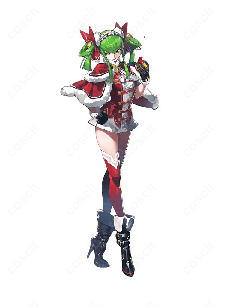 コードギアス C.C. サンタ衣装コスプレ一式。赤マントと白ファー装飾で祝祭感を再現した全身コーデ