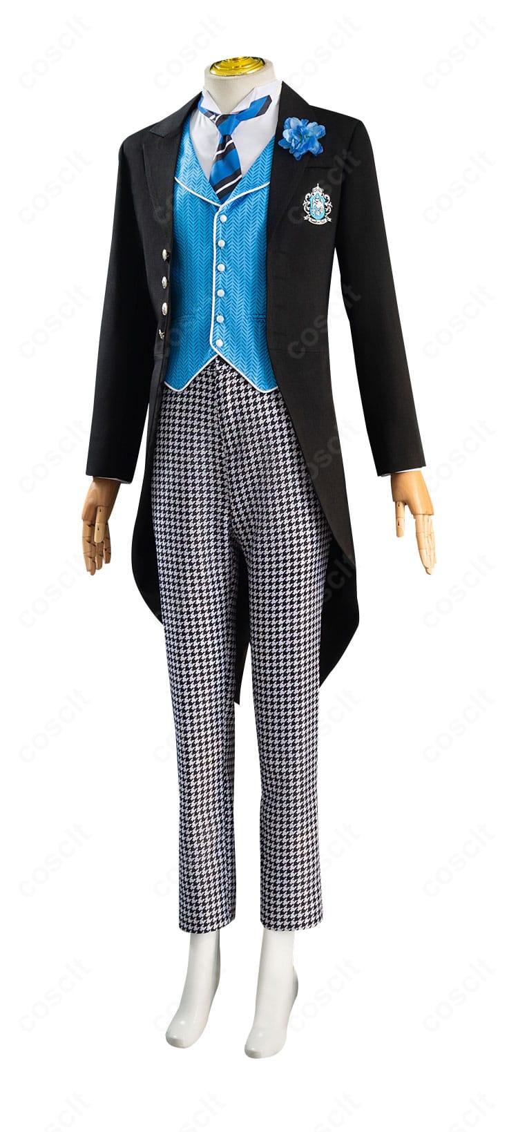 右側面から見たロレンス・ブルーアー衣装。コートの立体裁断と袖口の仕立てが映える角度。