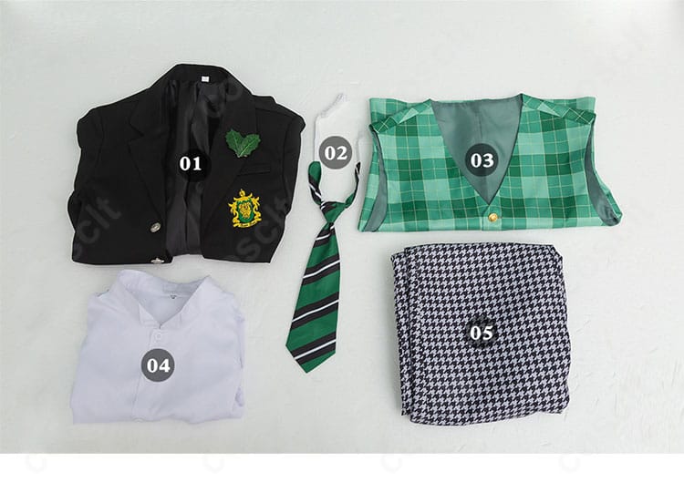 ハーマン・グリーンヒル コスプレのセット内容。コート・シャツ・ベスト・ズボン・ネクタイの5点。