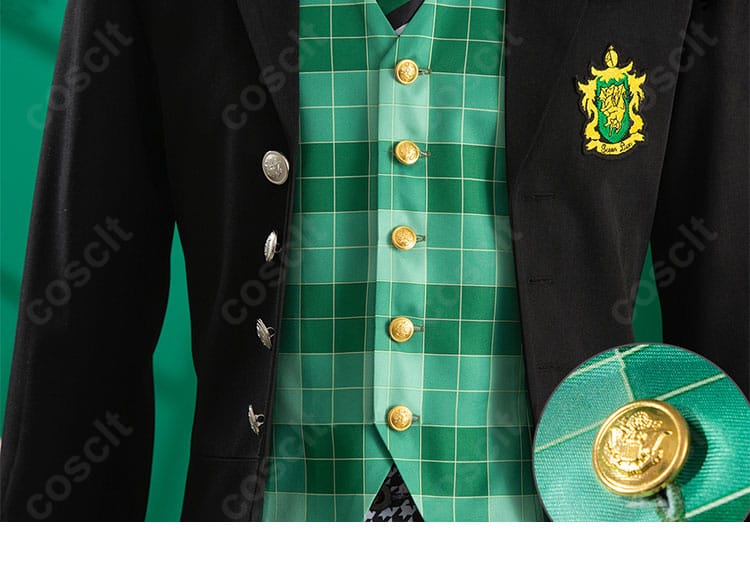 ハーマン・グリーンヒル コスプレ衣襟の近接。精巧な縫製と上品なステッチワーク。