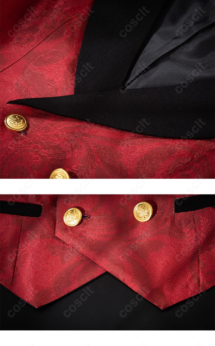 ベスト部分の装飾とボタン配置、黒執事エドガーのクラシカルなデザインを再現