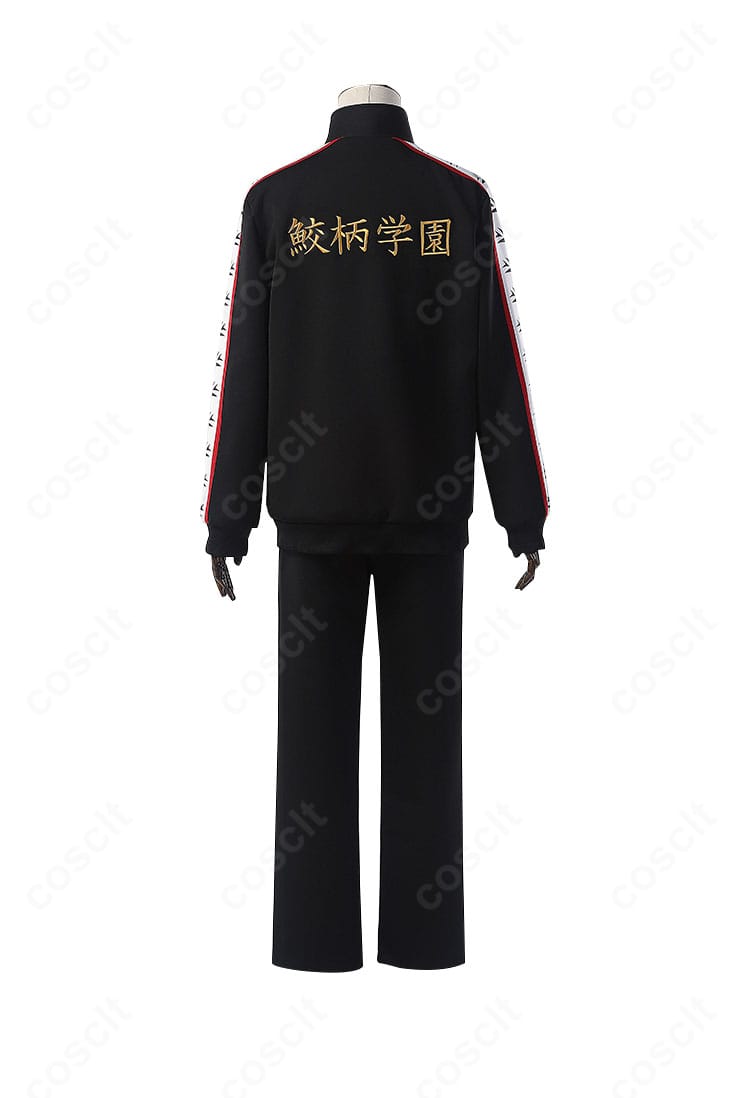 鮫柄学園水泳部ジャージの背面デザイン。背中の装飾とライン配置を丁寧に再現し、写真映えする仕上がり。