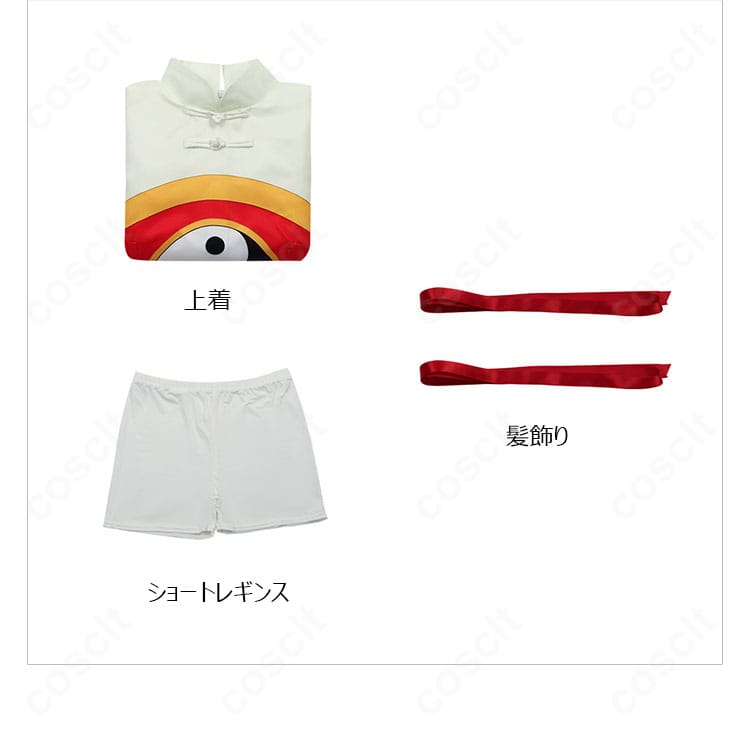 セット内容一覧:上着、ショートレギンス、髪飾りの3点セット。届いてすぐ基本コーデが完成。