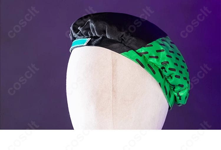 サイバーパンクデッドボーイ衣装の帽子装飾ディテール。エッジの形状と装飾の質感を強調。