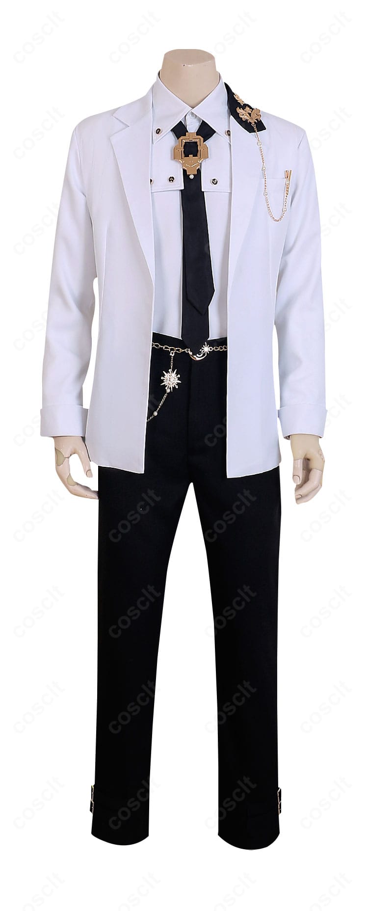 恋と深空 ホムラ コスプレ衣装の正面全体。ブレザー、シャツ、ズボン、ネクタイの着用イメージ