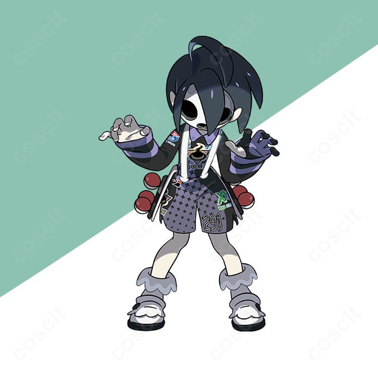 『ポケットモンスター ソード・シールド』オニオンのジムリーダー衣装フルセット。配色とロゴ風意匠を再現したコスプレ一式の全身イメージ。