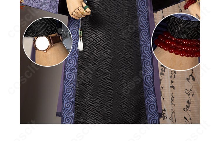 范無咎・麒麟商人の腕時計と手首飾り。メタル調の質感と造形を再現。