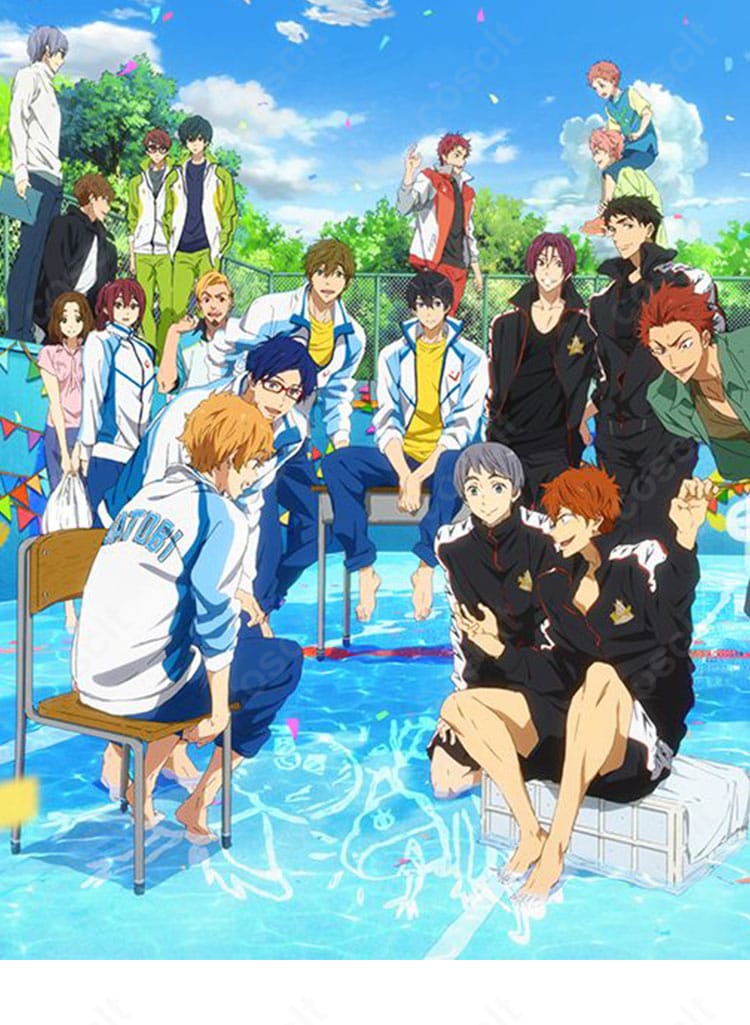 Free! 七瀬遙・橘真琴・葉月渚・竜ヶ崎怜の岩鳶高校水泳部ジャージを着用したキャラクターイメージ