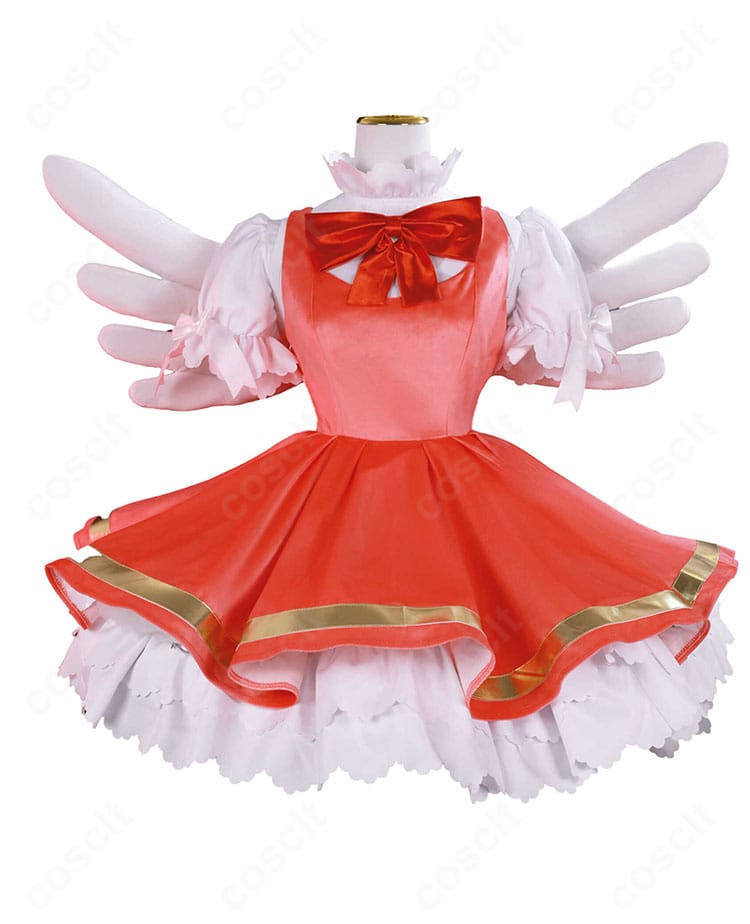 正面からの木之本桜コスチューム。ボリュームのあるスカートと胸元リボン、帽子の意匠まで確認できるディテールショット。