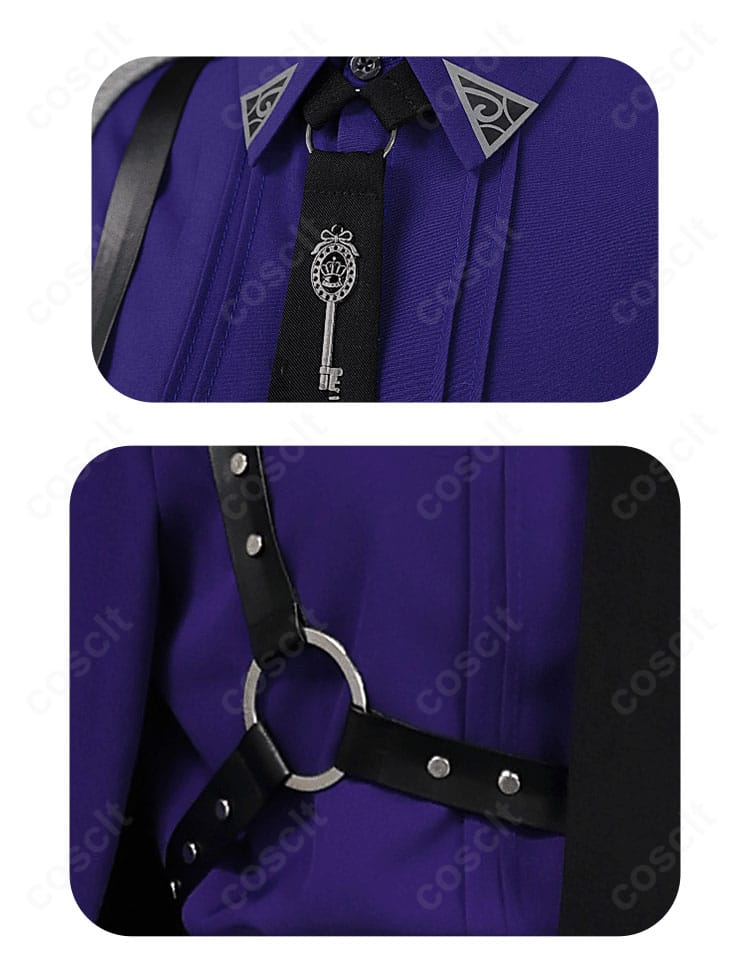 ネクタイと襟元装飾のアップ。刺繍の精密さと結び目のボリューム、カラーコーディネートが分かる画像。