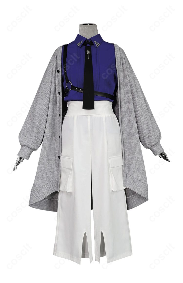 VVSコスプレ衣装の正面全体。ジャケットのラインとネクタイ、肩ベルトの配置、着心地の良いシルエットを確認。