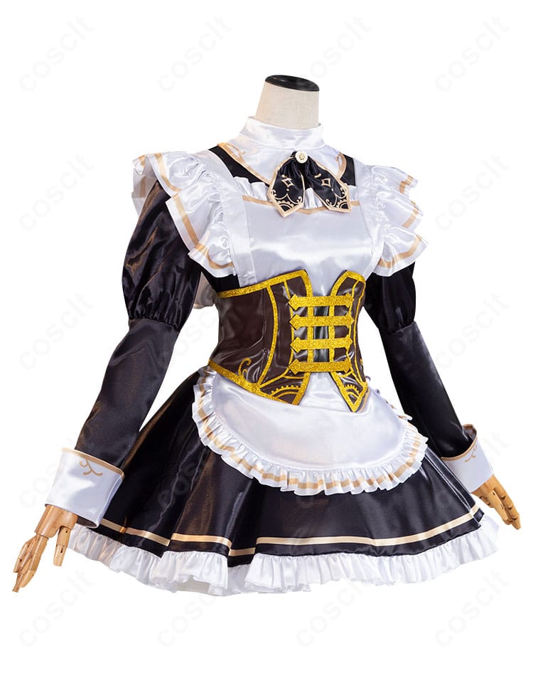 荘園茶会衣装の右側面。コルセットベルトのラインとスカートの落ち感がわかる角度。