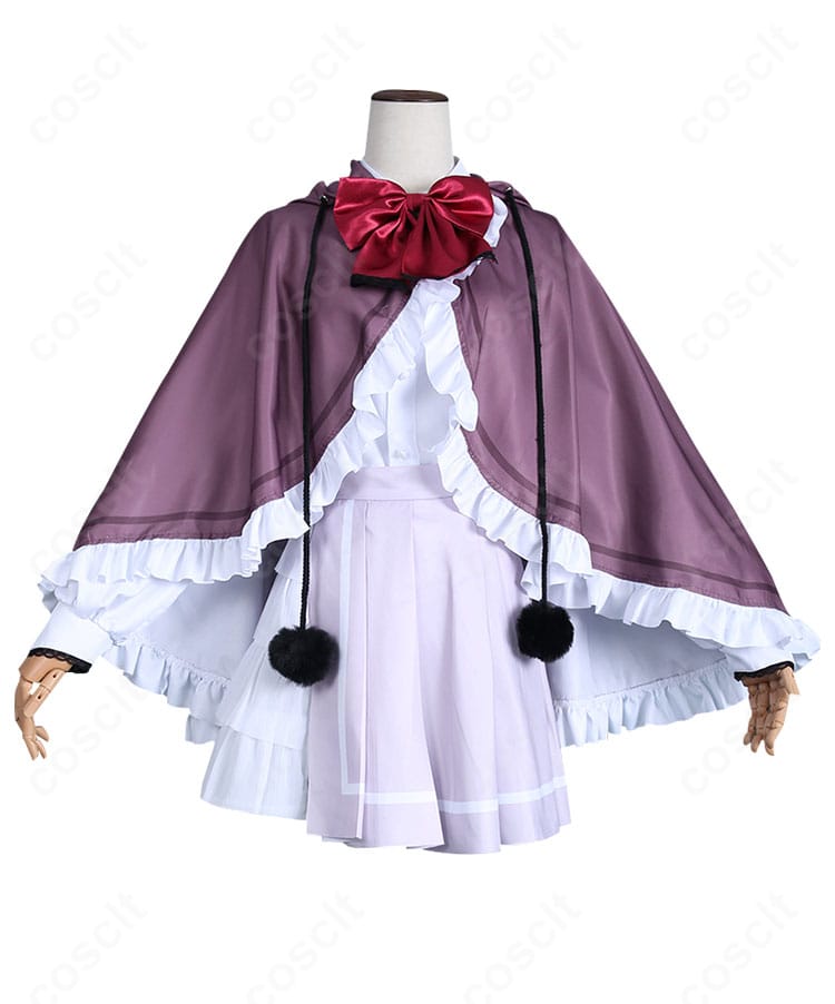 ねりコスプレ衣装の正面全身。マントとシャツ、リボンの配置やシルエットを高再現で確認できる画像。