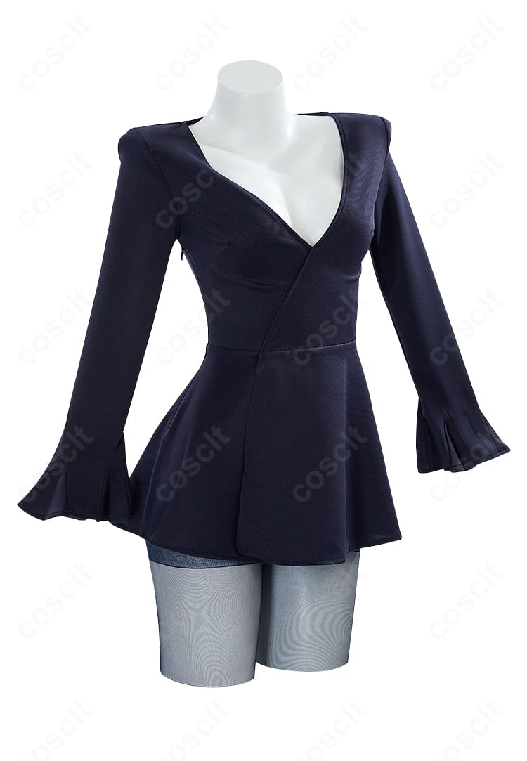 ONE PIECE ニコ・ロビン コスプレ衣装のインナー正面細部。ワンピースの切替位置と縫製の丁寧さ、素材の質感を示す。