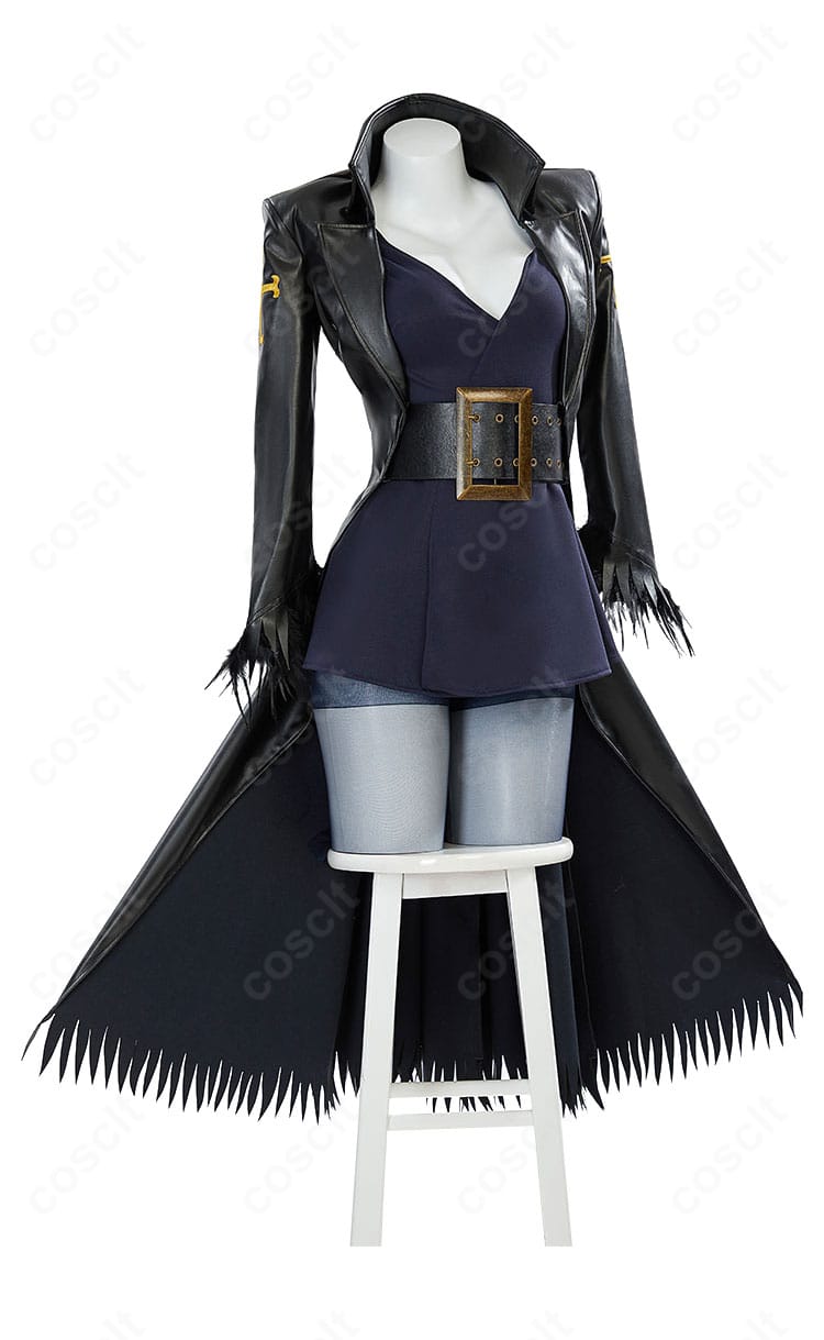 ONE PIECE ニコ・ロビン コスプレ衣装のサイドビュー。体のラインを美しく見せるシルエットとコートの落ち感を強調。