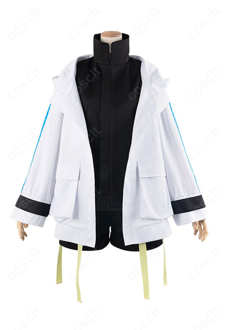 BanG Dream! 高松燈 4th LIVEコスプレ衣装の正面全体。コートとトップス、ショートパンツの配色とシルエットが分かる写真。