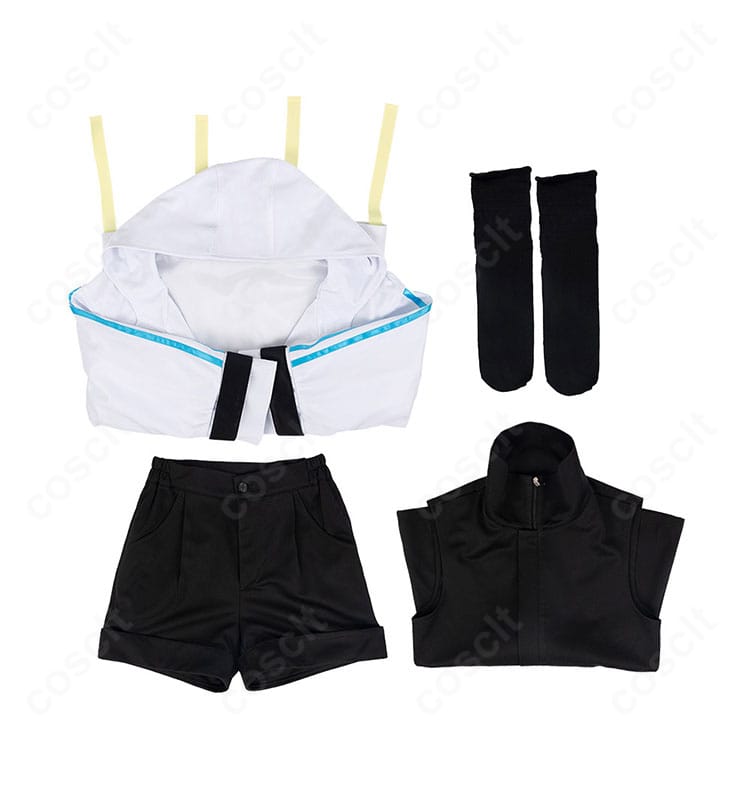 BanG Dream! 高松燈 コスプレ衣装のセット内容一式。コート・トップス・ショートパンツ・靴下を並べた構成写真。