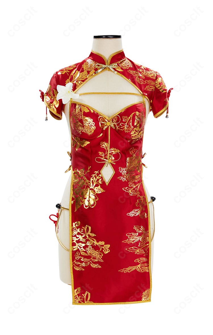 春麗 コスプレ衣装 正面全体。青のチャイナドレスと装飾を高再現したデザインを前面から確認できます。