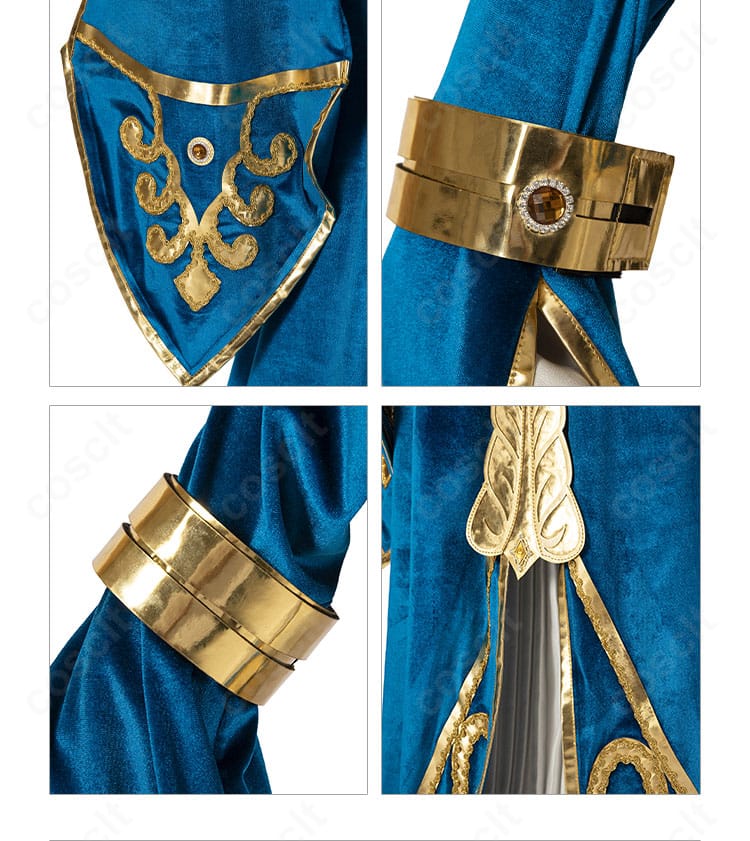 ゼルダ姫王女衣装の袖口装飾。繊細な刺繍と縁取りの精緻さを表現。