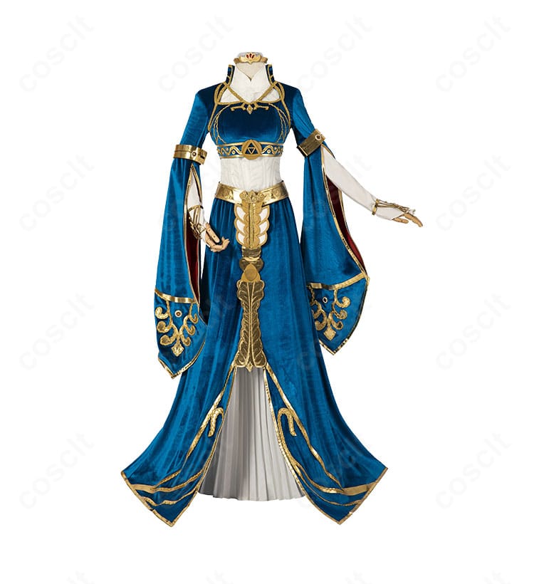 ゼルダ姫王女衣装の正面全体。コルセットと刺繍が映えるエレガントなデザイン。