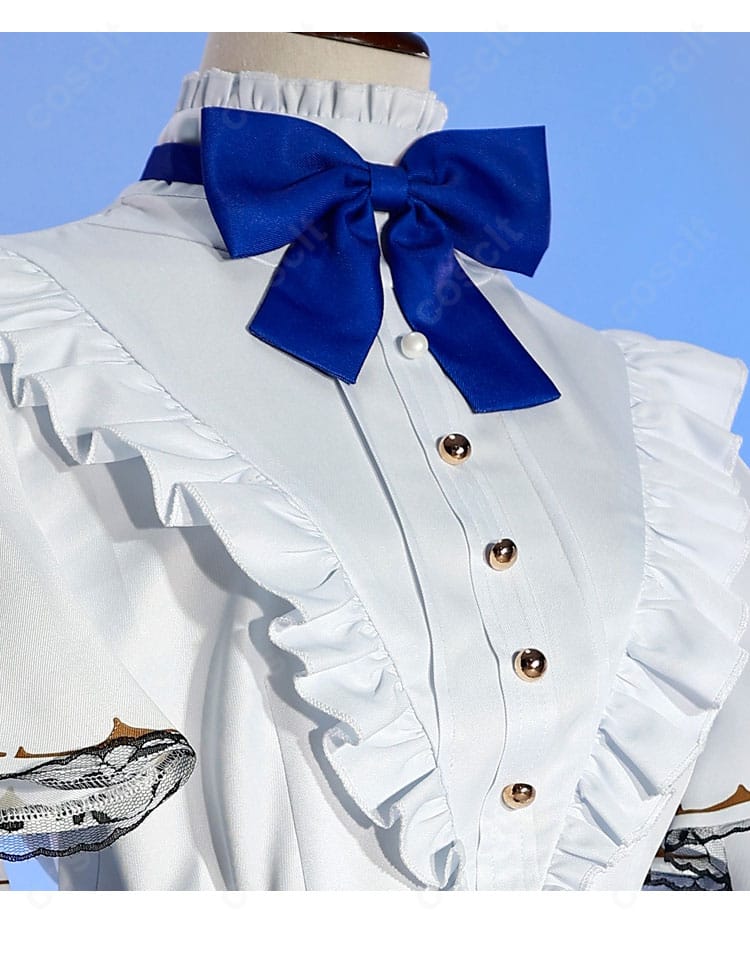 エリーラ・ペンドラ 衣装の襟元・リボン装飾アップ。形状保持と縫製の丁寧さが伝わるディテール。