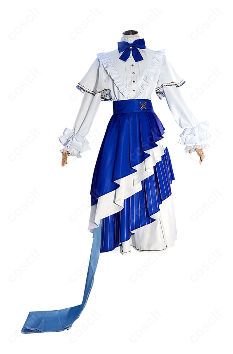 エリーラ・ペンドラ コスプレ衣装の正面全体。襟元のリボンとウエストラインが美しく見える構成。