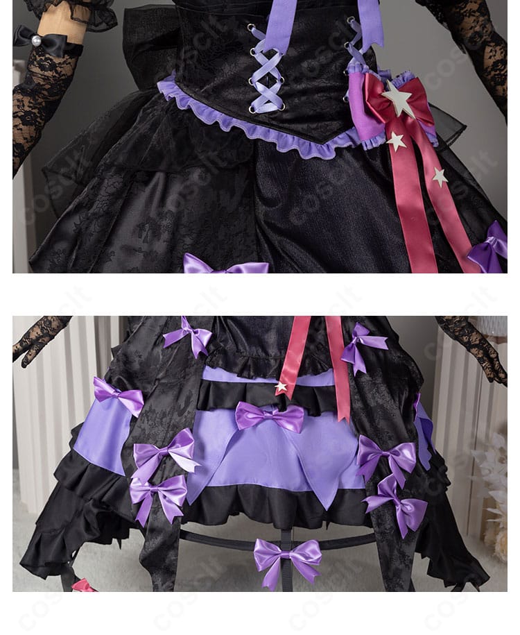 腰飾りとスカート装飾の接写、コルセット周りの意匠