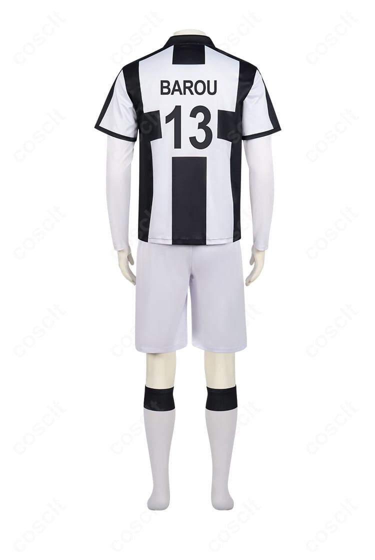 馬狼照英 コスプレ衣装の背面。背番号とヨークのライン構成、フィット感が分かる後ろ姿。