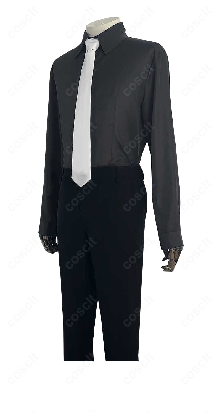 アビス・レイザー衣装のシャツ正面ディテール。襟元とネクタイの質感、縫製の丁寧さを示す近接画像。